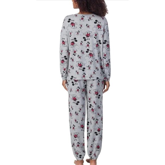 NEW! Disney Women's 2 Piece Mickey Mouse Pajama Set Grey Black Red SZ L - Picture 4 of 9